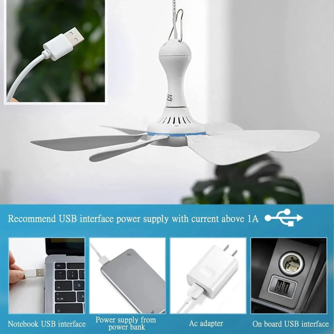 USB-Powered 6-Blade Ceiling Fan with Remote – Silent Hanging Fan for Camping & Bedrooms | Kalsten