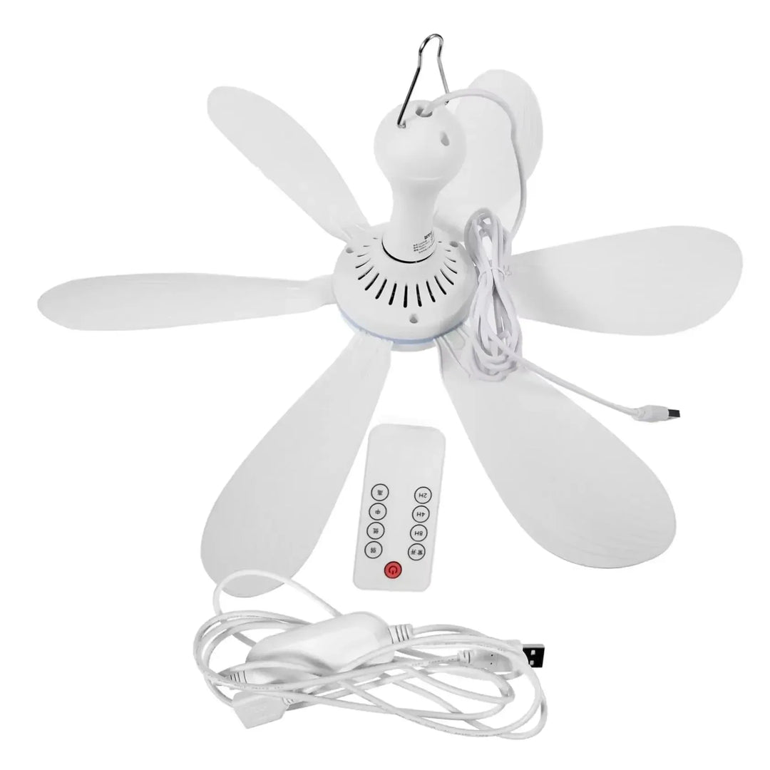 USB-Powered 6-Blade Ceiling Fan with Remote – Silent Hanging Fan for Camping & Bedrooms | Kalsten