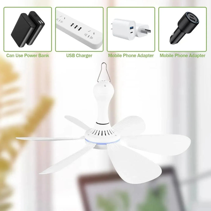 USB-Powered 6-Blade Ceiling Fan with Remote – Silent Hanging Fan for Camping & Bedrooms | Kalsten