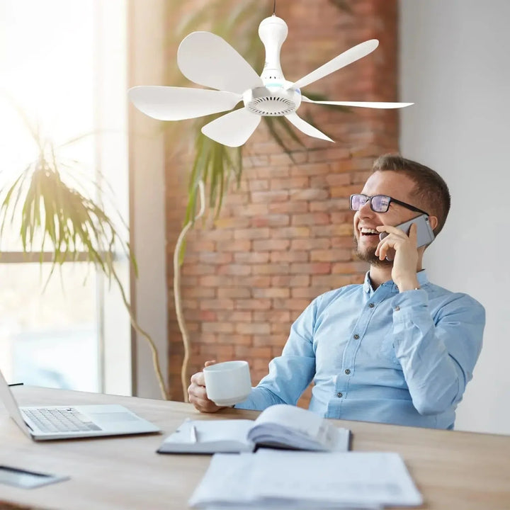 USB-Powered 6-Blade Ceiling Fan with Remote – Silent Hanging Fan for Camping & Bedrooms | Kalsten
