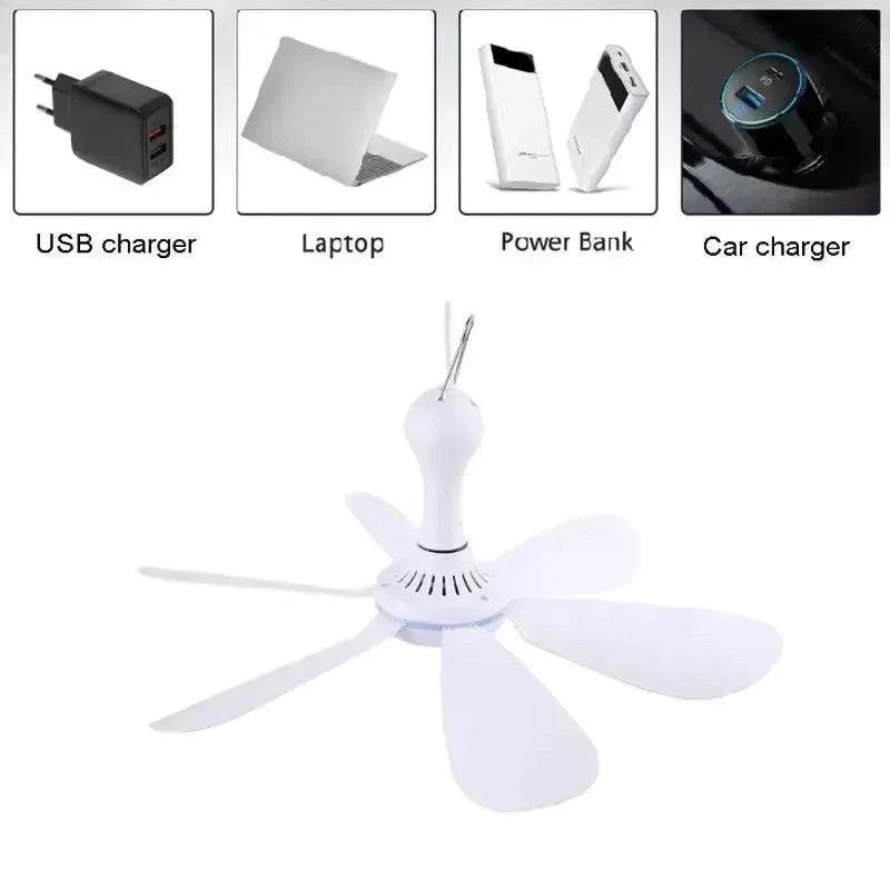 USB-Powered 6-Blade Ceiling Fan with Remote – Silent Hanging Fan for Camping & Bedrooms | Kalsten