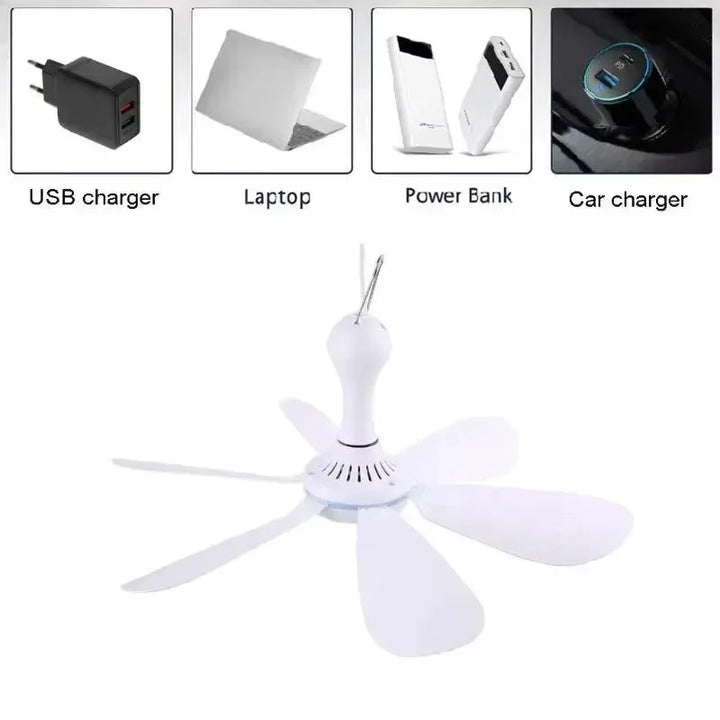 USB-Powered 6-Blade Ceiling Fan with Remote – Silent Hanging Fan for Camping & Bedrooms | Kalsten