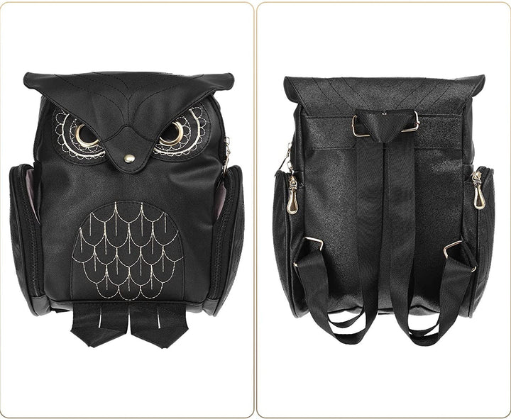 PU Leather Owl Print Backpack for Women – Multi-Pocket Design | Kalsten