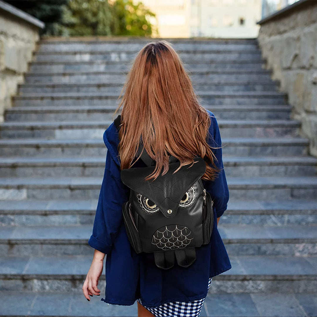 PU Leather Owl Print Backpack for Women – Multi-Pocket Design | Kalsten