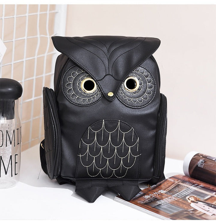 PU Leather Owl Print Backpack for Women – Multi-Pocket Design | Kalsten
