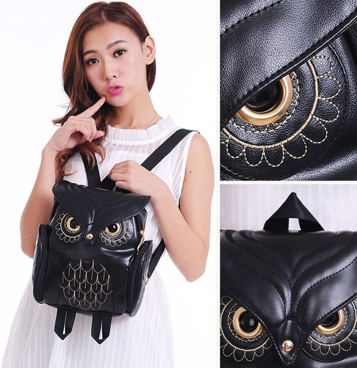PU Leather Owl Print Backpack for Women – Multi-Pocket Design | Kalsten