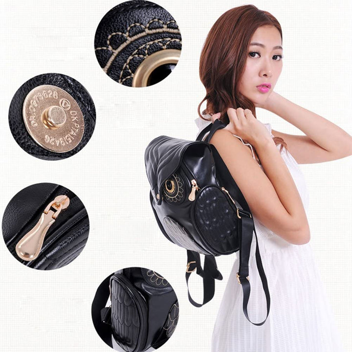 PU Leather Owl Print Backpack for Women – Multi-Pocket Design | Kalsten