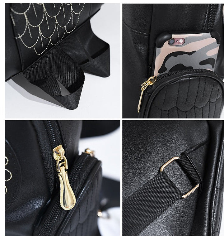 PU Leather Owl Print Backpack for Women – Multi-Pocket Design | Kalsten