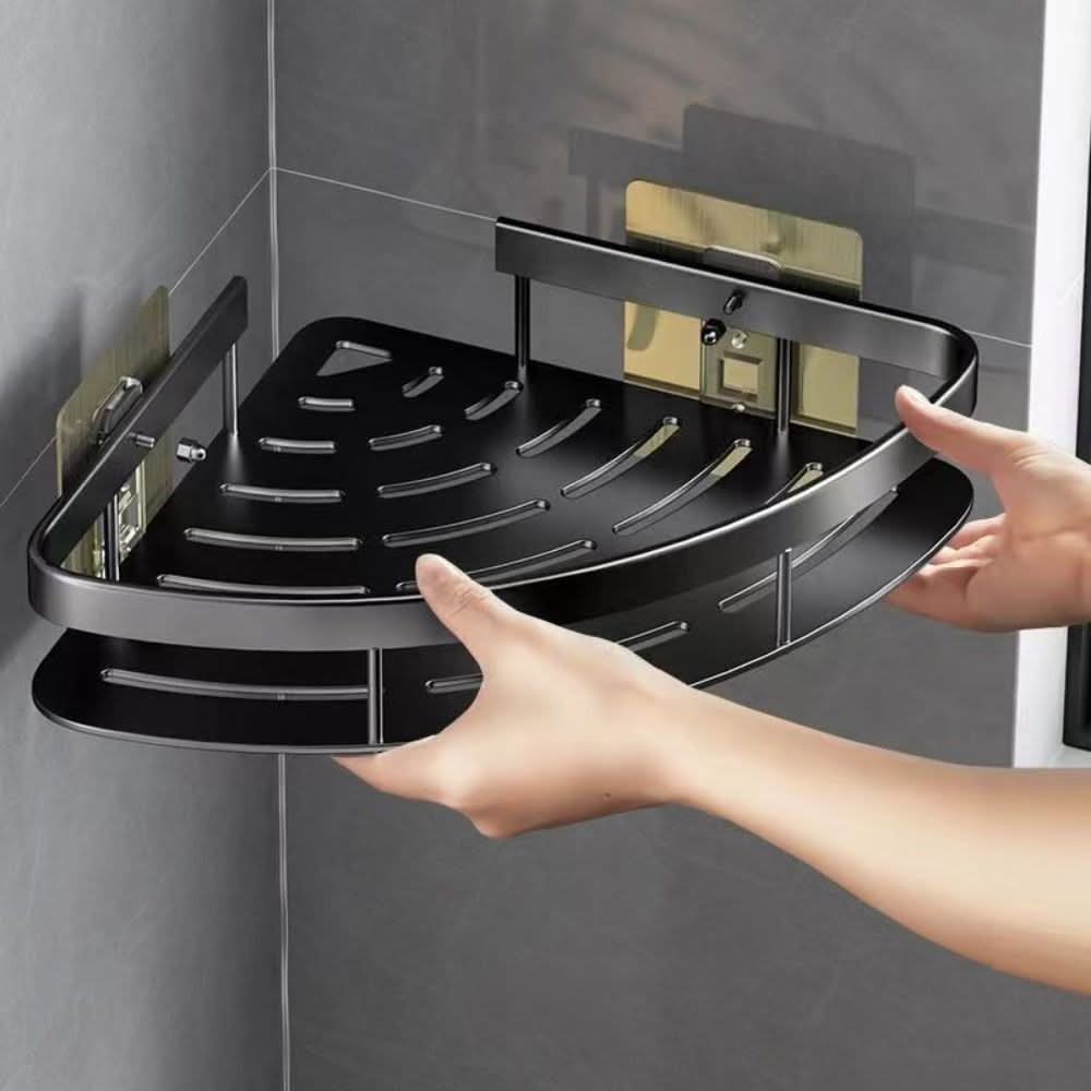 No-Drill Aluminium Corner Bathroom Cabinet