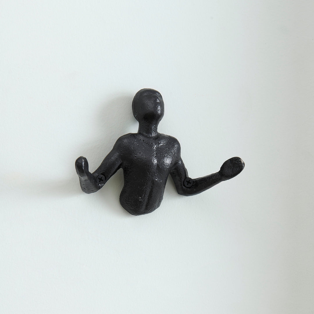 Kalsten | Protruding "Palms Up" Cast Iron Decorative Black Wall Mount Hooks (Set of 2)