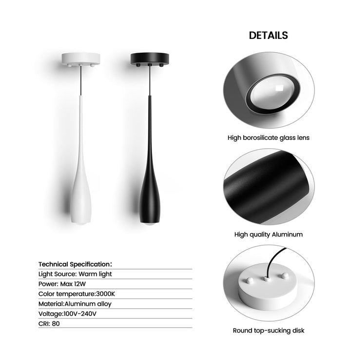 Pendant Light Aluminum 12W 11.8 in Adjustable Modern Dining Room Bedroom Kitchen Ceiling Lamp | Kalsten