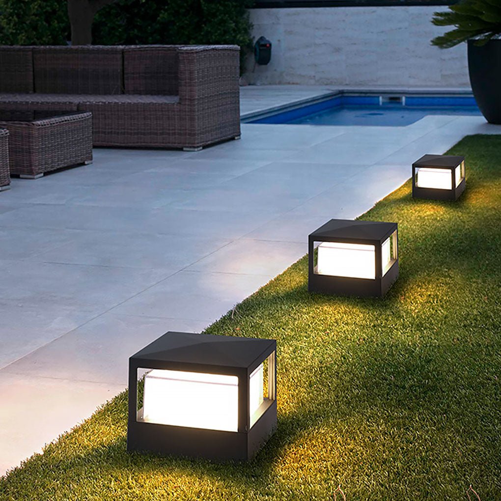 Square Double Layer Shade Outdoor Pier Mount Light Post Lamp | Kalsten