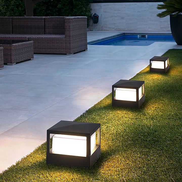 Square Double Layer Shade Outdoor Pier Mount Light Post Lamp | Kalsten