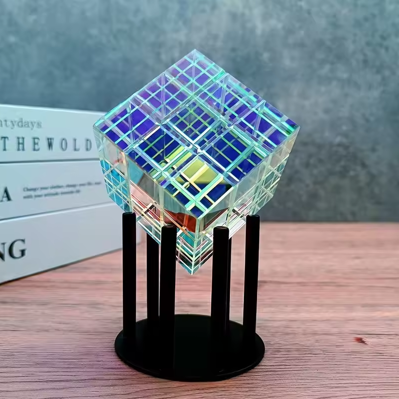 Kalsten | ChromaticCube Crystal Rainbow Refraction Art | Modern Desk Decor & Centerpiece