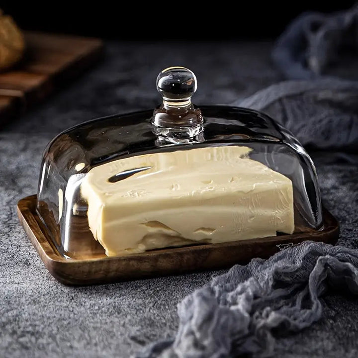 ButterElegance Wooden & Glass Butter Dish