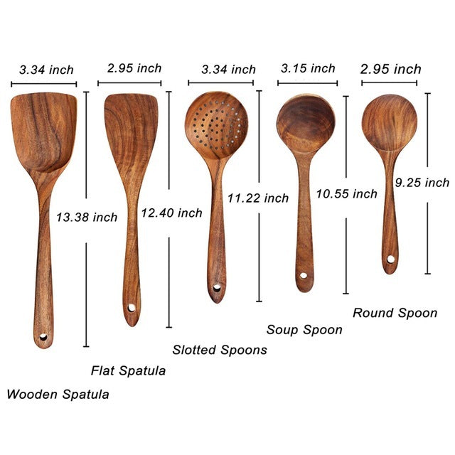 Organic Teak Wood Kitchen Utensil Set