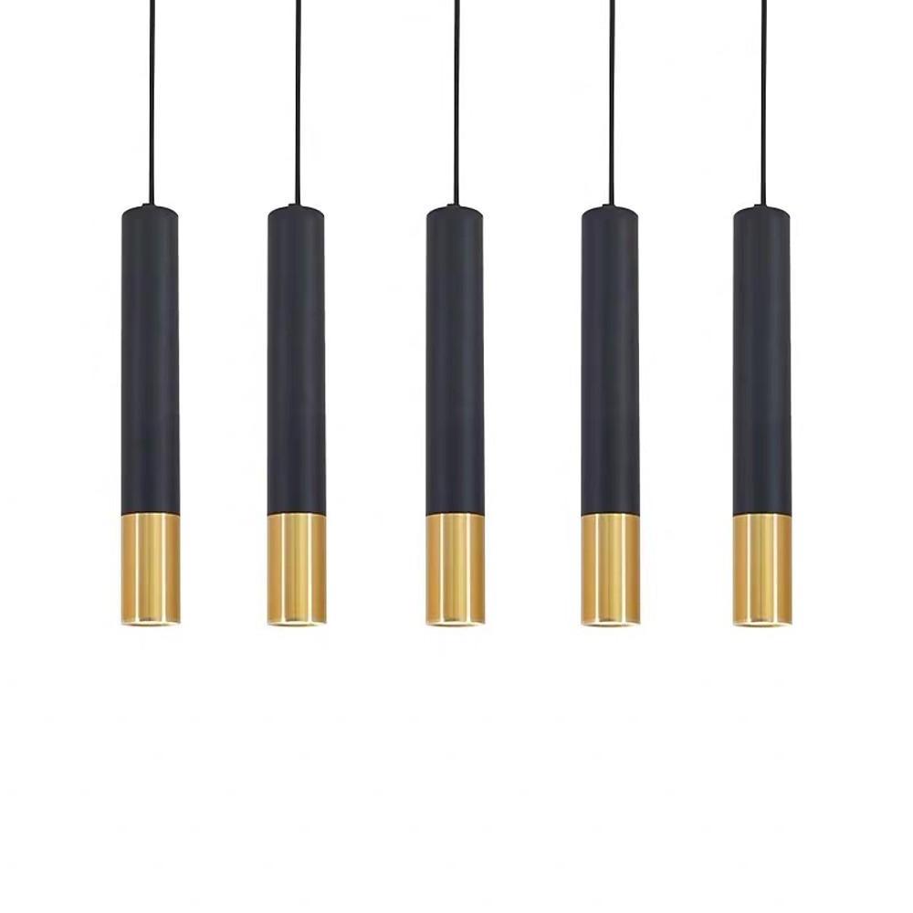 Elongated Cylinder Black and Gold Metal Shade LED Modern Pendant Light Island Hanging Lights | Kalsten
