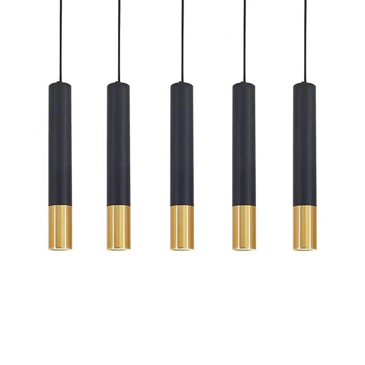 Elongated Cylinder Black and Gold Metal Shade LED Modern Pendant Light Island Hanging Lights | Kalsten